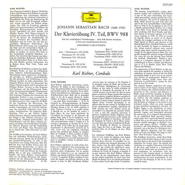 Karl Richter, Johann Sebastian Bach – Goldberg-Variationen (VG+/VG+) – 2xLP, DE 1972 - Image 2