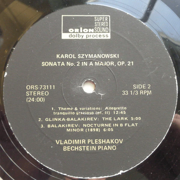 Karol Szymanowski, Mikhail Ivanovich Glinka, Mily Balakirev, Vladimir Pleshakov – Sonata No. 2 In A, Op. 21 / The Lark / Nocturne In B Flat (VG+/VG+) – LP, US 1973 - Image 4