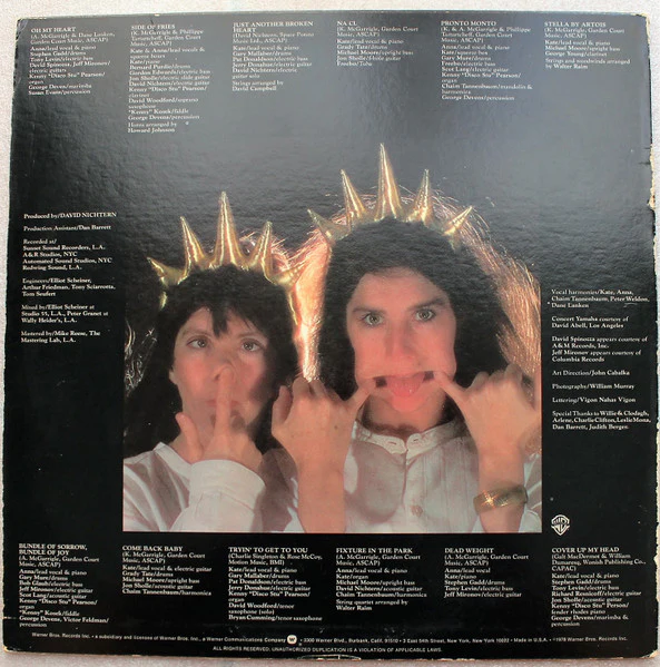 Kate & Anna McGarrigle – Pronto Monto (VG+/VG+) – LP, US 1978 - Image 2