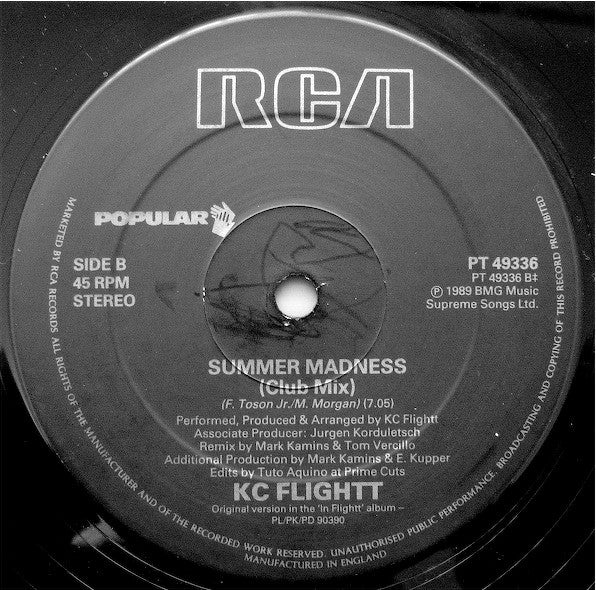 KC Flightt – Summer Madness (VG/VG+) – 12", UK 1989 - Image 3