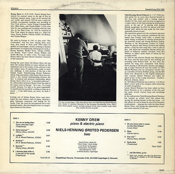 Kenny Drew, Niels-Henning Ørsted Pedersen – Duo (VG/VG) – LP, DK 1973 - Image 2