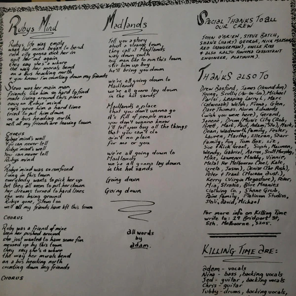 Killing Time – Ruby's Mind (VG/VG) – 12", AU 1991 - Image 3
