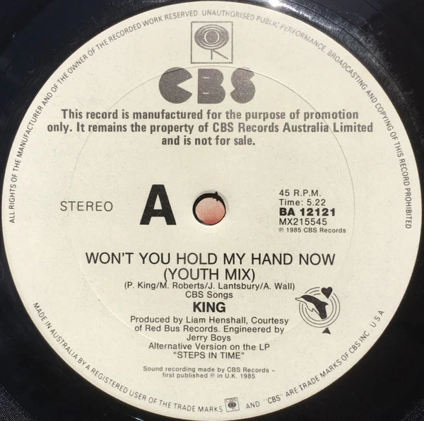 King – Won't You Hold My Hand Now (Youth Mix) (E/E) – 12", AU 1985 - Image 3