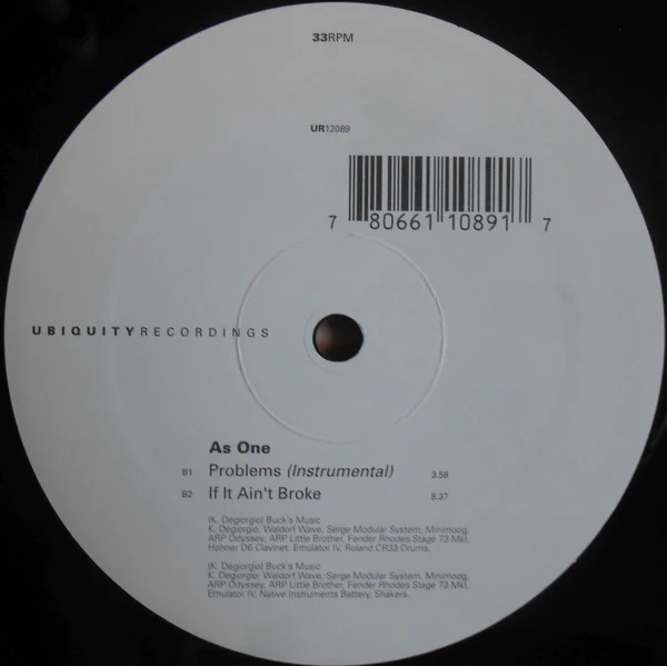 Kirk Degiorgio, As One – Problems / Another Revolution / If It Ain't Broke (VG+/VG+) – 12", US 2001 - Image 4