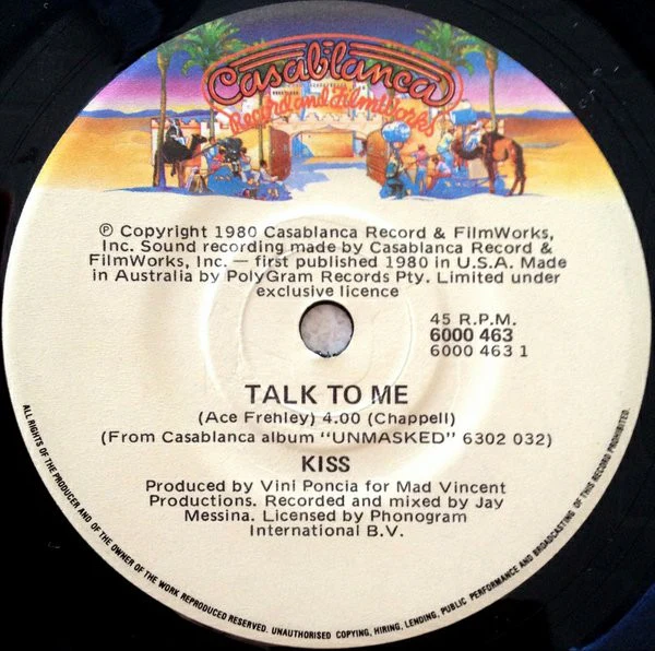 Kiss – Talk To Me (VG+/Generic) – 7", AU 1980