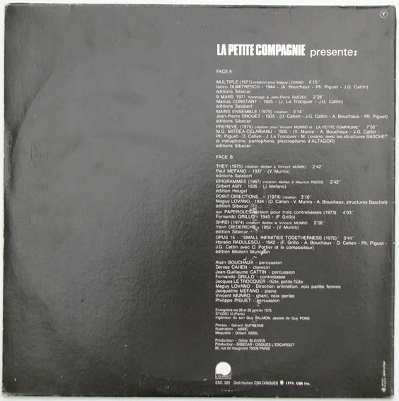 La Petite Compagnie – Corpus (NM/VG+) – LP, FR 1975 - Image 2