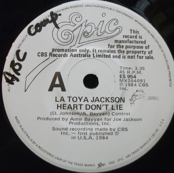 La Toya Jackson – Heart Don't Lie (E/VG) – 7", AU 1984 - Image 3