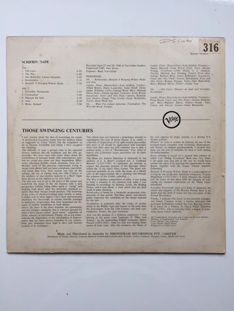 Lalo Schifrin – The Dissection And Reconstruction Of Music From The Past As Performed By The Inmates Of Lalo Schifrin's Demented Ensemble As A Tribute To The Memory Of The Marquis De Sade (VG+/VG+) – LP, AU 1966 - Image 2