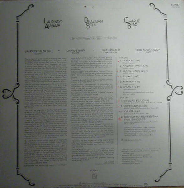 Laurindo Almeida, Charlie Byrd – Brazilian Soul (VG+/VG+) – LP, AU 1981 - Image 2