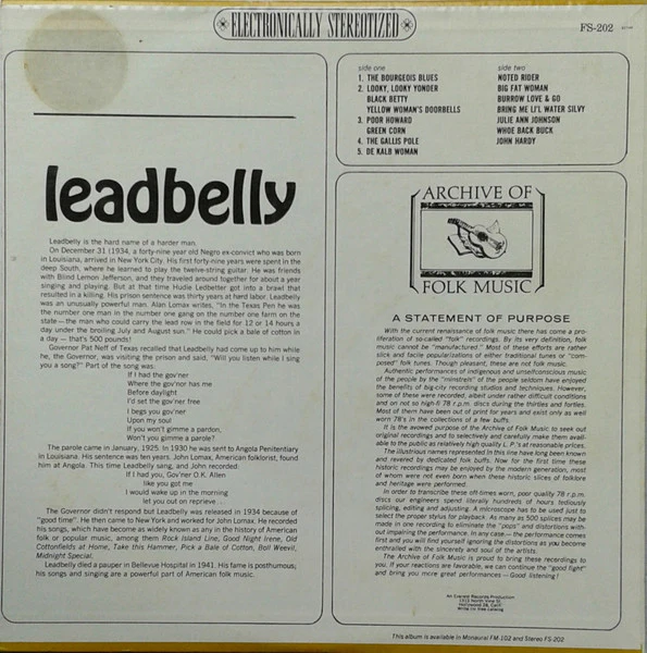 Leadbelly – Leadbelly (VG/VG) – LP, US 1974 - Image 2