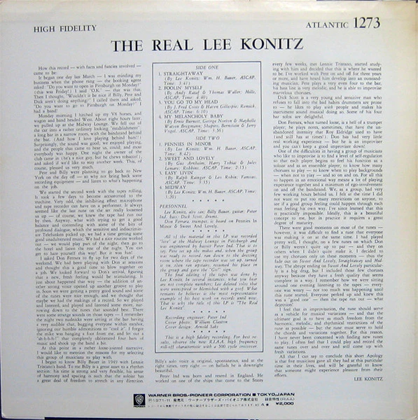Lee Konitz – The Real Lee Konitz (VG+/VG) – LP, JP 1971, No OBI - Image 2