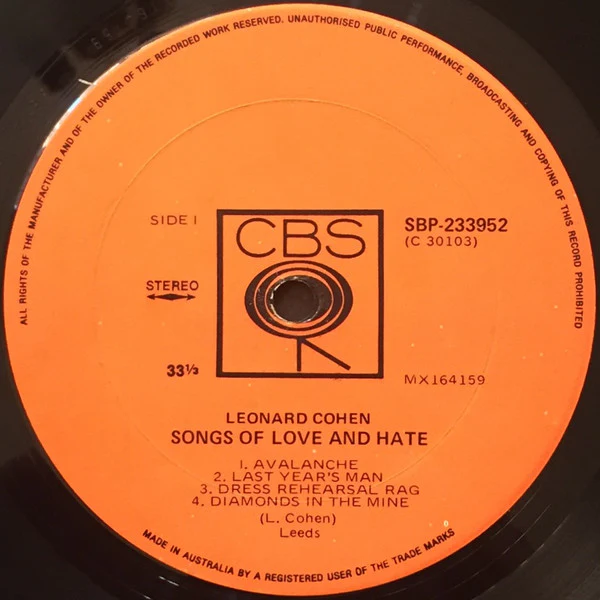 Leonard Cohen – Songs Of Love And Hate (VG/VG+) – LP, AU 1971 - Image 3
