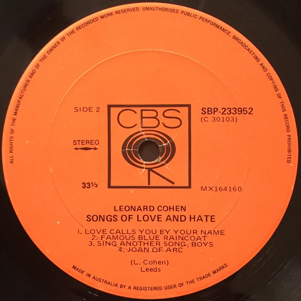Leonard Cohen – Songs Of Love And Hate (VG/VG+) – LP, AU 1971 - Image 4