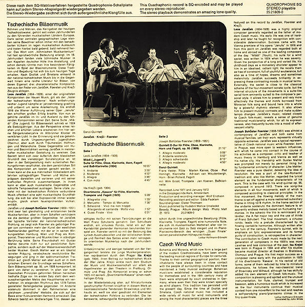Leoš Janáček, Iša Krejčí, Josef Bohuslav Foerster – Tschechische Bläsermusik (E/VG+) – LP, DE 1973 - Image 2