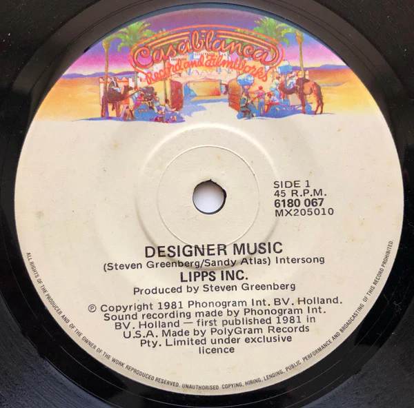 Lipps, Inc. – Designer Music (E/Generic) – 7", AU 1981