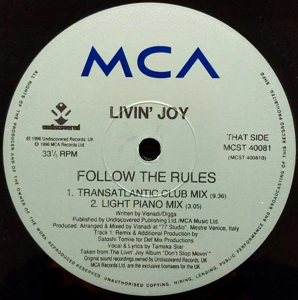 Livin' Joy – Follow The Rules (VG/VG+) – 12", UK 1996 - Image 4