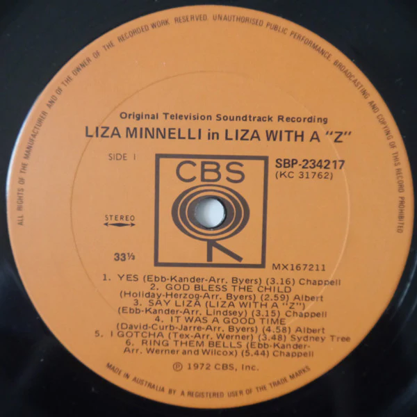 Liza Minnelli – Liza With A "Z" (A Concert For Television) (VG+/VG+) – LP, AU 1972 - Image 3