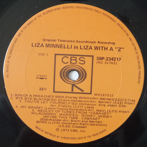 Liza Minnelli – Liza With A "Z" (A Concert For Television) (VG+/VG+) – LP, AU 1972 - Image 4