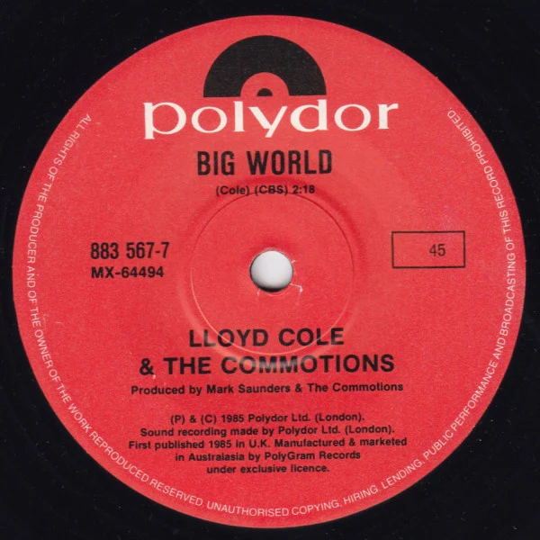 Lloyd Cole & The Commotions – Lost Weekend (VG+/Generic) – 7", AU 1985 - Image 2