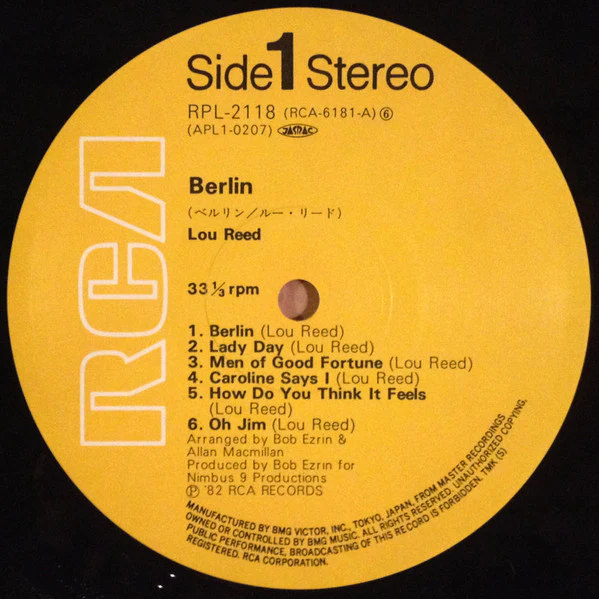 Lou Reed – Berlin (E/E) – LP, JP 1982, No OBI - Image 7