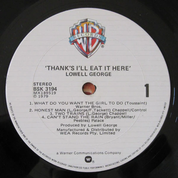 Lowell George – Thanks I'll Eat It Here (VG+/VG) – LP, AU - Image 2