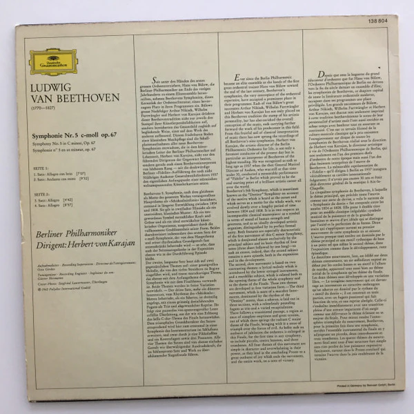 Ludwig van Beethoven, Berliner Philharmoniker, Herbert von Karajan – Symphonie Nr.5 (VG+/VG+) – LP, DE 1982 - Image 2