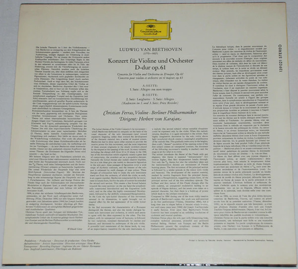 Ludwig Van Beethoven, Christian Ferras, Herbert von Karajan, Berliner Philharmoniker – Violinkonzert D-Dur (E/E) – LP, DE 1967 - Image 2