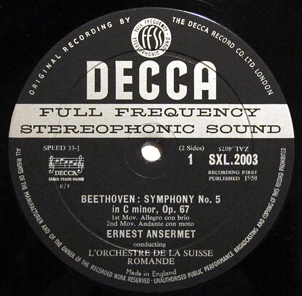 Ludwig van Beethoven, Ernest Ansermet, L'Orchestre De La Suisse Romande – Symphony No. 5 ∙ Egmont Overture (VG+/VG) – LP, UK 1960 - Image 3