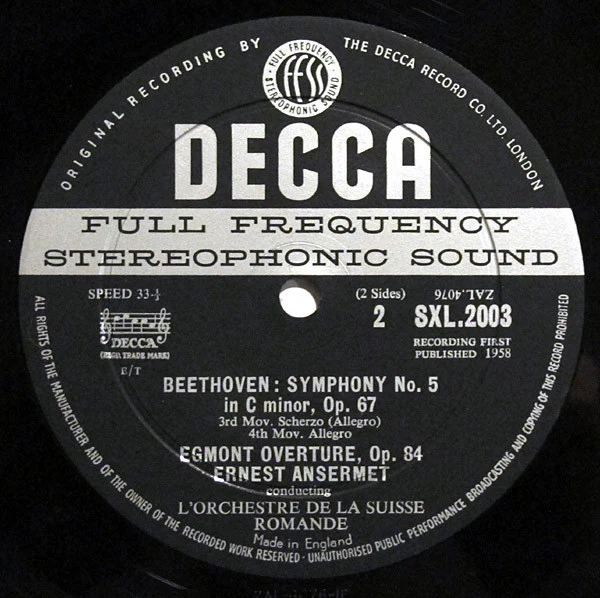 Ludwig van Beethoven, Ernest Ansermet, L'Orchestre De La Suisse Romande – Symphony No. 5 ∙ Egmont Overture (VG+/VG) – LP, UK 1960 - Image 4