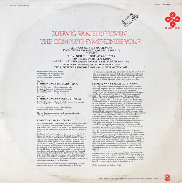 Ludwig van Beethoven – The Complete Symphonies Vol. 7 & 8 (VG+/VG+) – 2xLP, AU 1977 - Image 2