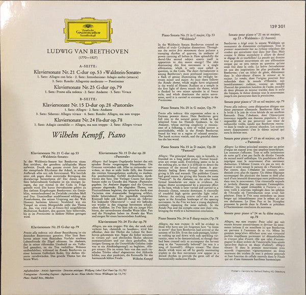 Ludwig van Beethoven, Wilhelm Kempff – Sonaten Nr. 21 »Waldstein« · Nr. 25 G-dur · Nr. 15 »Pastorale« · Nr. 24 Fis-dur (VG+/VG+) – LP, DE 1967 - Image 2