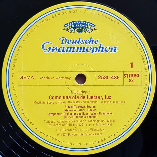 Luigi Nono – Como Una Ola De Fuerza Y Luz / Y Entonces Comprendió (E/VG+) – LP, DE 1974 - Image 3