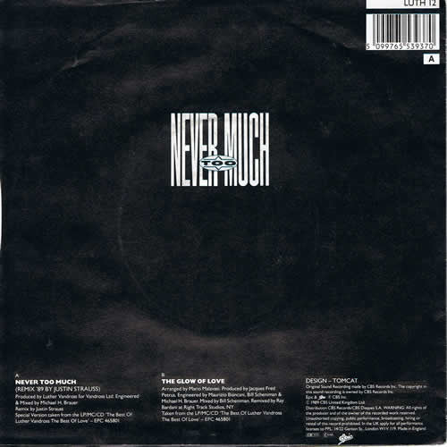 Luther Vandross – Never Too Much (Remix '89) (VG/VG+) – 7", UK 1989 - Image 2