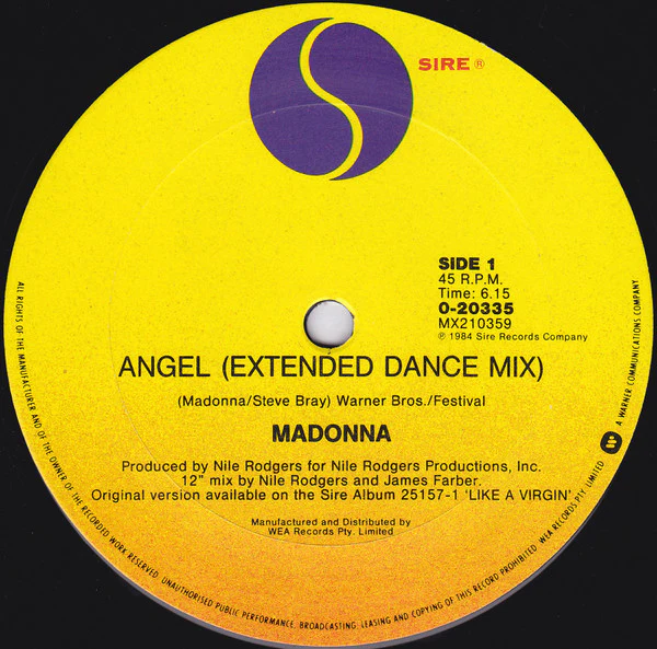 Madonna – Angel (Extended Dance Mix) (E/Generic) – 12", AU 1985 - Image 3