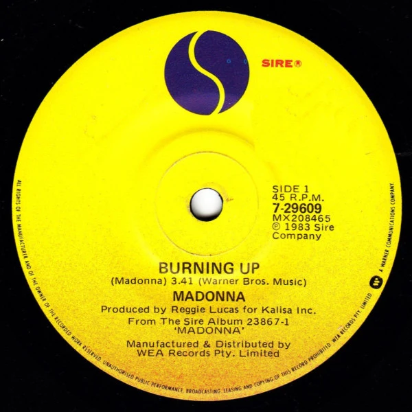 Madonna – Burning Up (VG+/VG+) – 7", AU 1983