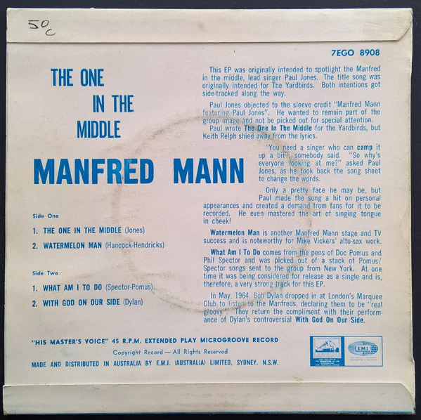 Manfred Mann – The One In The Middle (VG/VG+) – 7", AU 1965 - Image 2