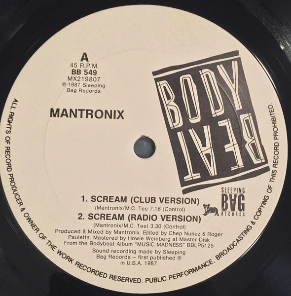 Mantronix – Scream (VG+/VG) – 12", AU 1987