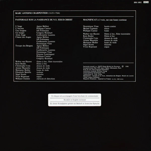 Marc Antoine Charpentier, Les Arts Florissants, William Christie – Pastorale (E/VG+) – LP, FR 1981 - Image 2