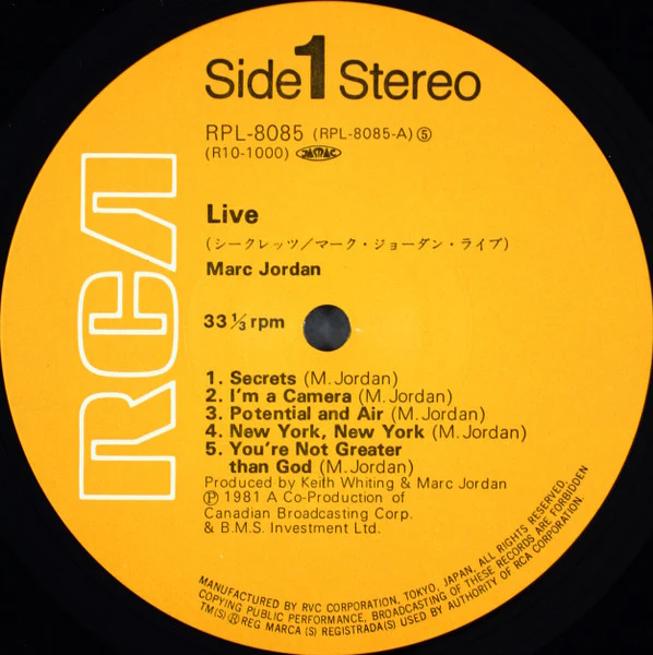 Marc Jordan – Live (NM/VG+) – LP, JP 1981, With OBI - Image 4