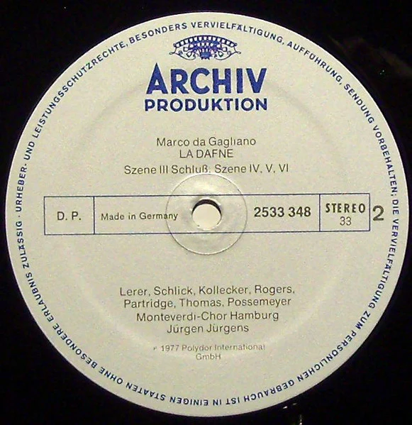 Marco Da Gagliano, Jürgen Jürgens – La Dafne (E/VG+) – LP, DE 1977 - Image 3