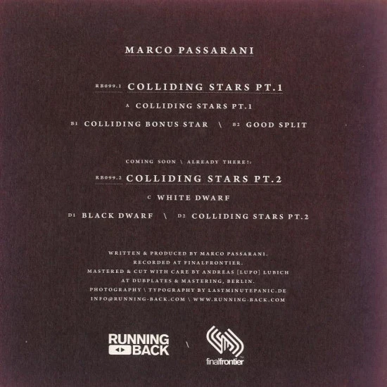 Marco Passarani – Colliding Stars Pt.1 (VG+/VG+) – 12", DE 2010 - Image 4