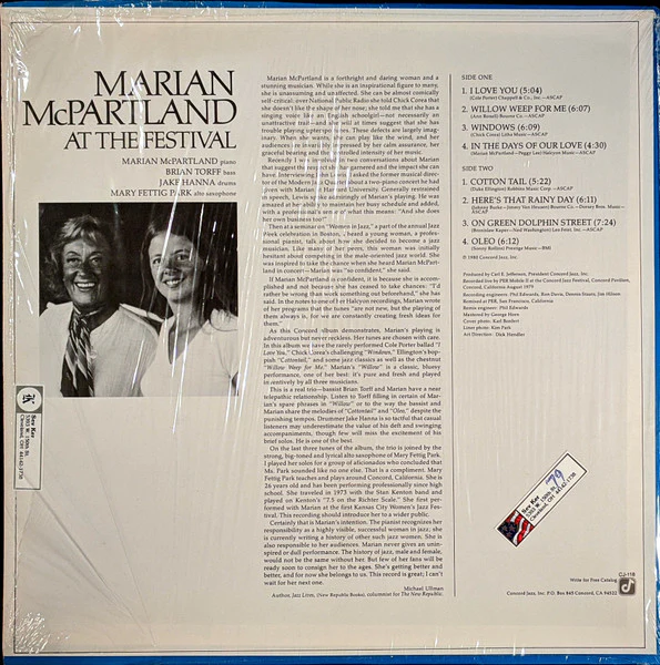 Marian McPartland – At The Festival (VG+/VG+) – LP, US 1980 - Image 2