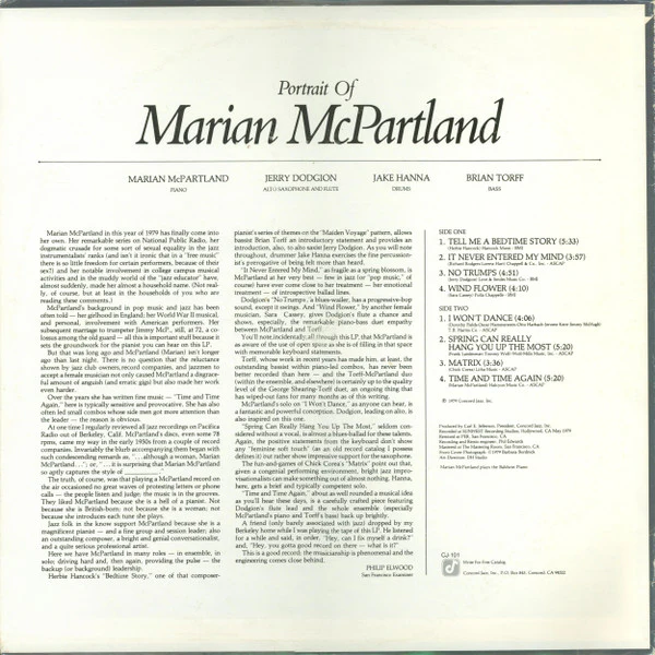 Marian McPartland – Portrait Of Marian McPartland (VG+/VG+) – LP, US 1979 - Image 2