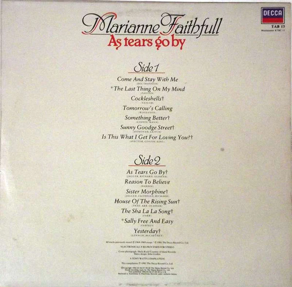 Marianne Faithfull – As Tears Go By (VG+/VG+) – LP, Australasia 1981 - Image 2
