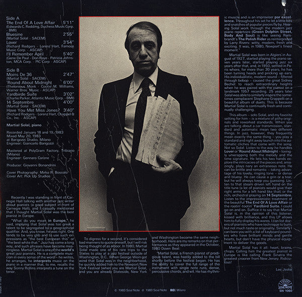 Martial Solal – Bluesine (VG+/VG+) – LP, IT 1983 - Image 2