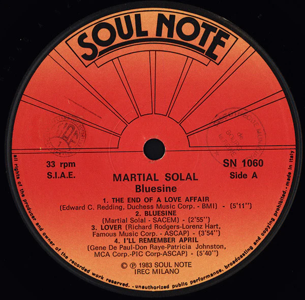 Martial Solal – Bluesine (VG+/VG+) – LP, IT 1983 - Image 3
