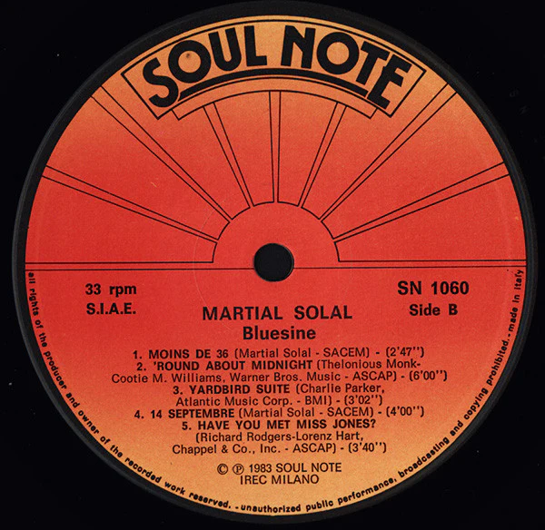 Martial Solal – Bluesine (VG+/VG+) – LP, IT 1983 - Image 4