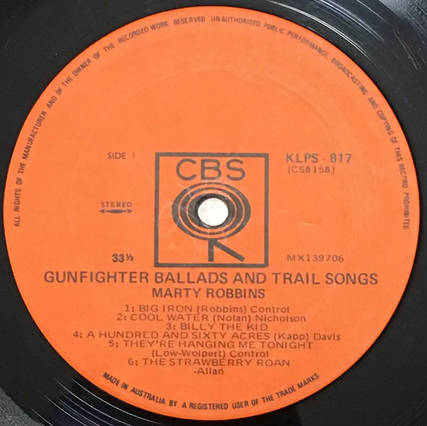 Marty Robbins – Gunfighter Ballads And Trail Songs (VG/VG+) – LP, AU - Image 3
