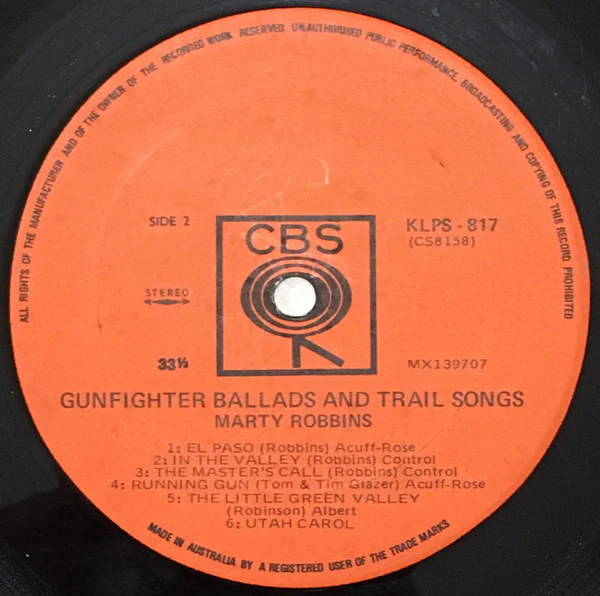 Marty Robbins – Gunfighter Ballads And Trail Songs (VG/VG+) – LP, AU - Image 4
