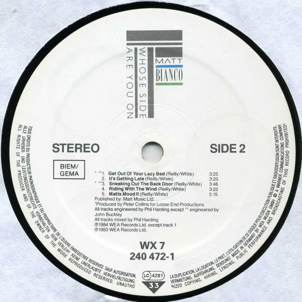 Matt Bianco – Whose Side Are You On (VG+/E) – LP, EU 1984 - Image 4